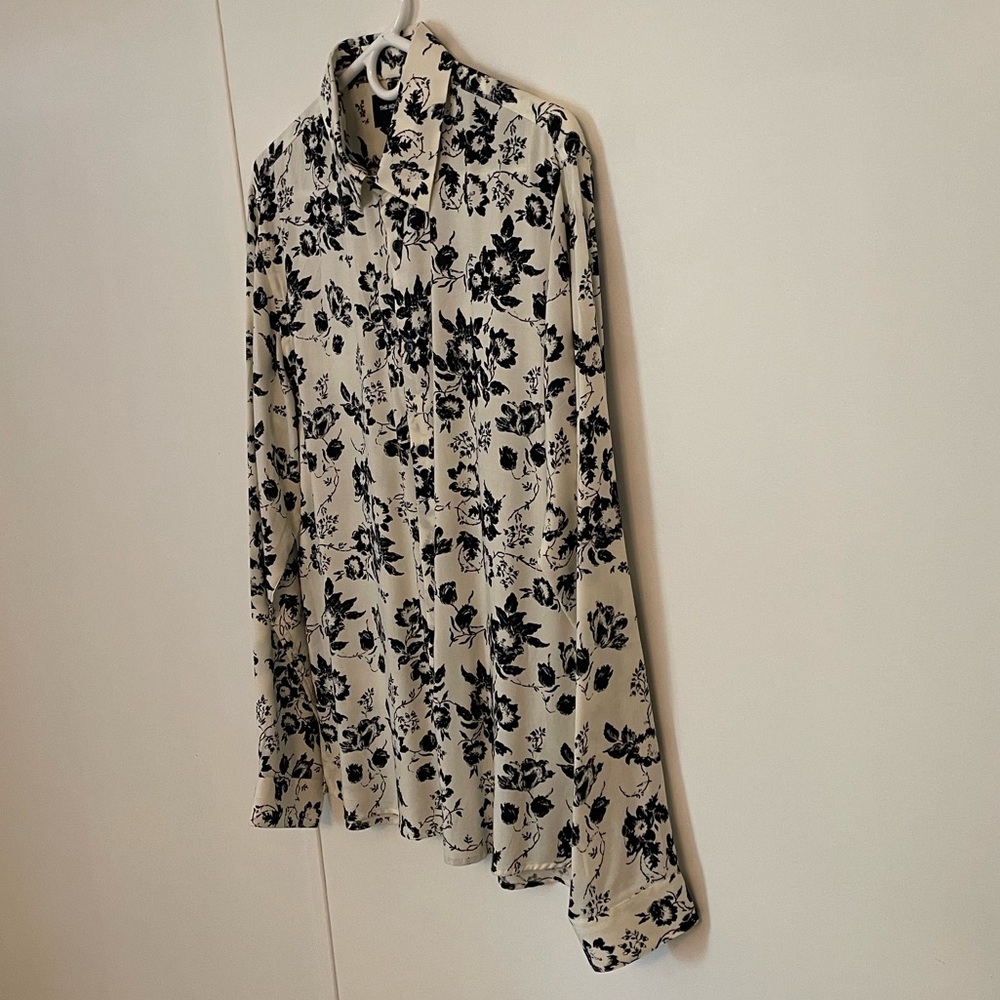 The Kooples Long Sleeve Black and White Floral Print Shirt - Picture 5 of 10